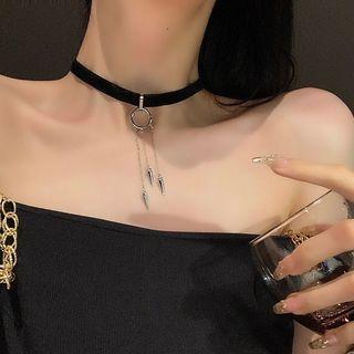 Fringed Alloy Choker Black - One Size
