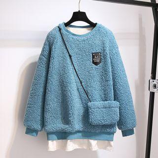 Mock Two-piece Faux Shearling Sweater