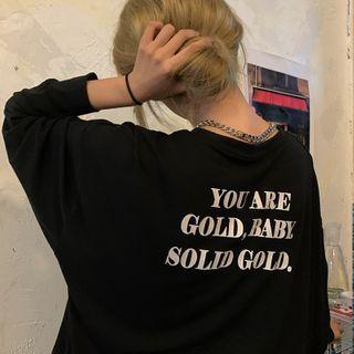 Lettering Long-sleeve Loose-fit T-shirt Black - One Size