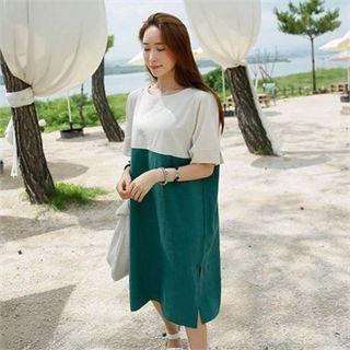Linen Blend Color-block Shift Dress