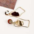 Glaze Asymmetrical Dangle Earring 1 Pair - Yz57 - Coffee & Dark Brown & Gold - One Size