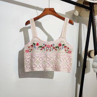 Flower Embroidered Cut-out Knit Sleeveless Top