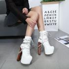 Chain Detail Studded Chunky Heel Platform Lace-up Short Boots
