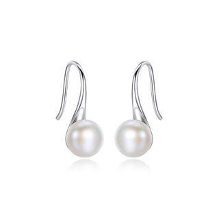 Sterling Silver Simple And Elegant White Freshwater Pearl Earrings Silver - One Size