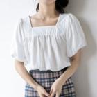 Puff-sleeve Square-neck Short-sleeve Top White - M