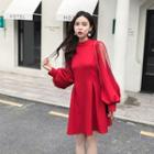 Puff-sleeve Mesh Dress
