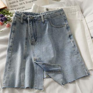 Irregular Slited Denim Skirt