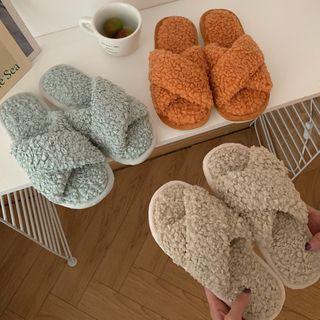 Cross Strap Fleece Slippers