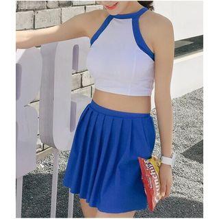 Set: Halter Tankini + Pleated Swimskirt