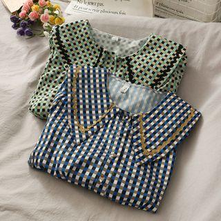 Peter Pan-collar Checker Loose Blouse