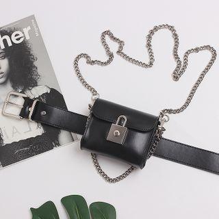 Chain Faux Leather Convertible Belt Bag Black - One Size