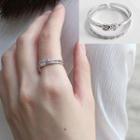 925 Sterling Silver Rhinestone Bow Layered Open Ring Silver - One Size