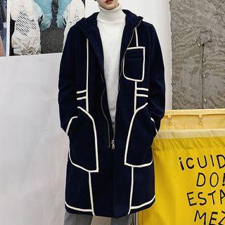 Contrast-trim Zip Hooded Coat