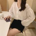 Long-sleeve Lace Buttoned Top White - One Size