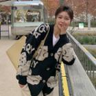 V-neck Printed Bear Button-up Cardigan