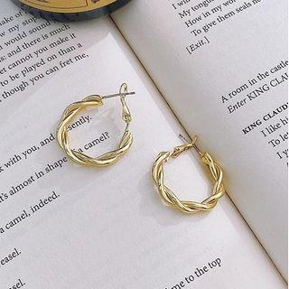 Hoop Sterling Silver Ear Stud 1 Pair - Earrings - 925 - Twist - Gold - One Size