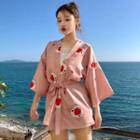 Elbow-sleeve Pig Print Tie-front Jacket
