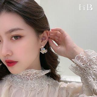 Floral Earring 1 Pair - 925 Silver Needle - Gold - One Size