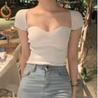 Cap Sleeve Sweetheart Collar Knit Top