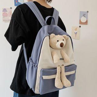 Bear-accent Two-tone Nylon Backpack