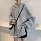 Cut-out Oversize Hoodie Gray - One Size