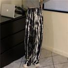 High-waist Tie-dye Pleated Straight-cut Pants Black - One Size