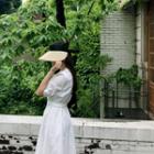 Elbow-sleeve Button-front A-line Dress