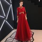 3/4-sleeve / Short-sleeve Mandarin Collar High-low Prom Dress / Gown
