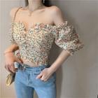 Floral Off-shoulder Short-sleeve Cropped Blouse