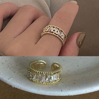 Rhinestone Alloy Open Ring 2386a - Gold - One Size