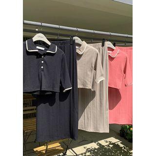 Crop Polo Shirt & Long Matching Skirt Set One Size