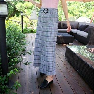 Plaid Straight-cut Pants With Belt