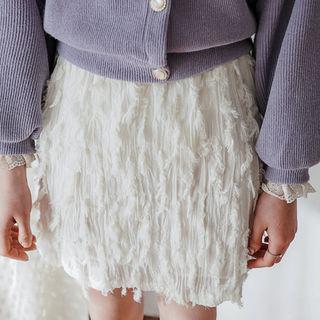 Band-waist Fringed Chiffon Miniskirt