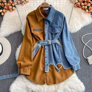 Long Sleeve Denim Panel Shirt Dress