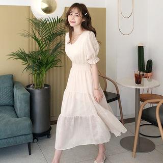 Smocked-waist Tiered Maxi Dress Cream - One Size