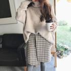 Set: Turtleneck Sweater + Plaid A-line Skirt