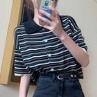 Short Sleeve Striped Cardigan
