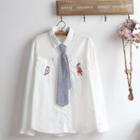 Tie Neck Embroidered Shirt