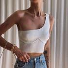 One-shoulder Plain Cropped Tank Top