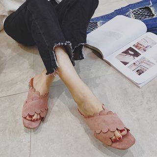 Faux-suede Scallop Strap Low-heel Slide Sandals