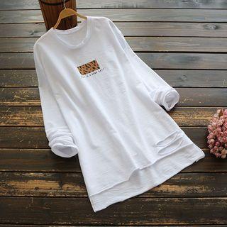 Long-sleeve Ripped Printed T-shirt White - One Size
