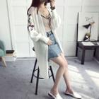 Floral Embroidered Puff-sleeve Long Cardigan