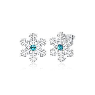 Sparkling Snow Stud Earrings With Blue Austrian Element Crystal Silver - One Size