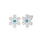 Sparkling Snow Stud Earrings With Blue Austrian Element Crystal Silver - One Size