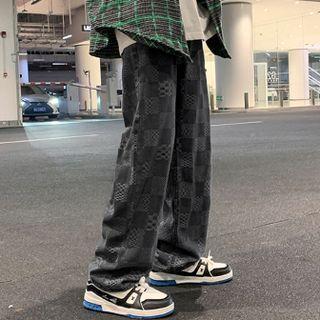 Chessboard Pattern Wide-leg Jeans