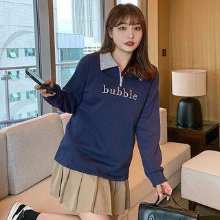 Lapel Lettering Embroidered Sweatshirt