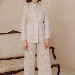 Lace Embroidered V-neck Blazer