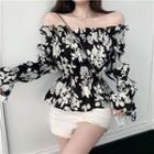 Bell-sleeve Off-shoulder Floral Print Blouse Black & White - One Size