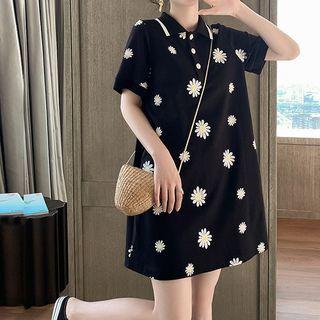 Short-sleeve Floral Print T-shirt / A-line Skirt / Polo Dress