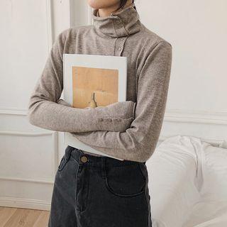 Buttoned Turtleneck Knit Top